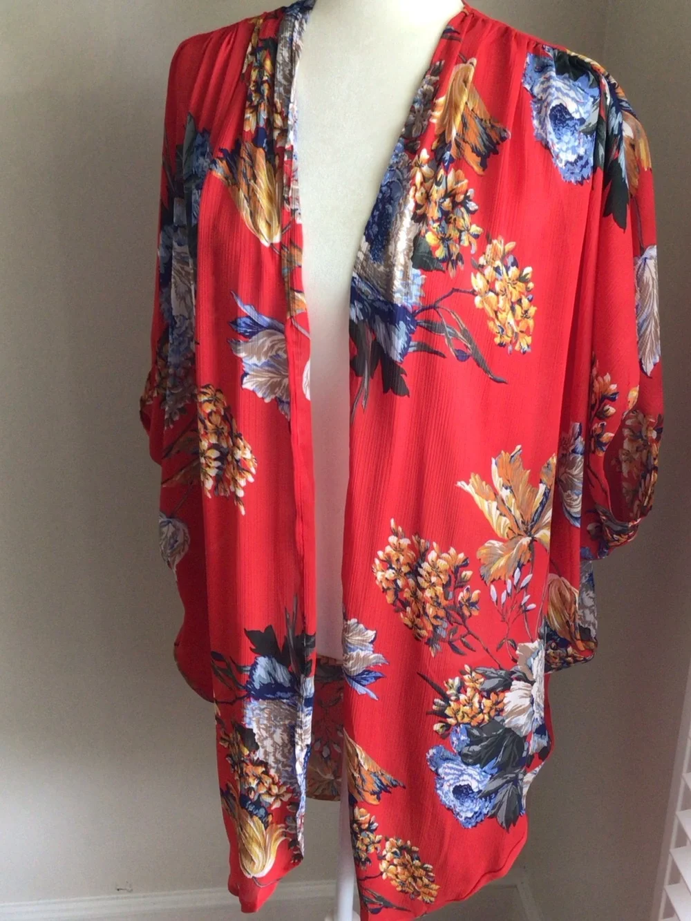 Umgee Red Floral Cocoon Kimono Cardigan